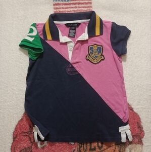 POLO Ralph Lauren Crest Rugby Shirt Kids Youth Girls SMALL Sz 7 Blue Pink Green